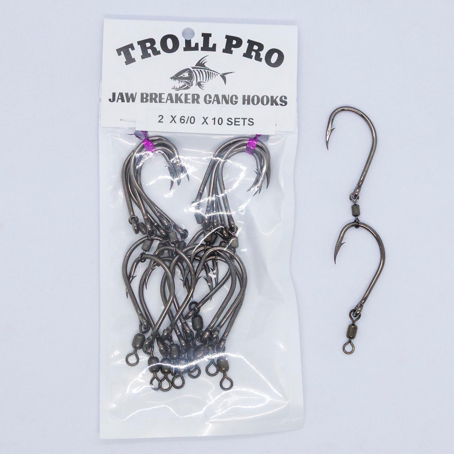2x 6/0 Black Gang Hooks 10 pack