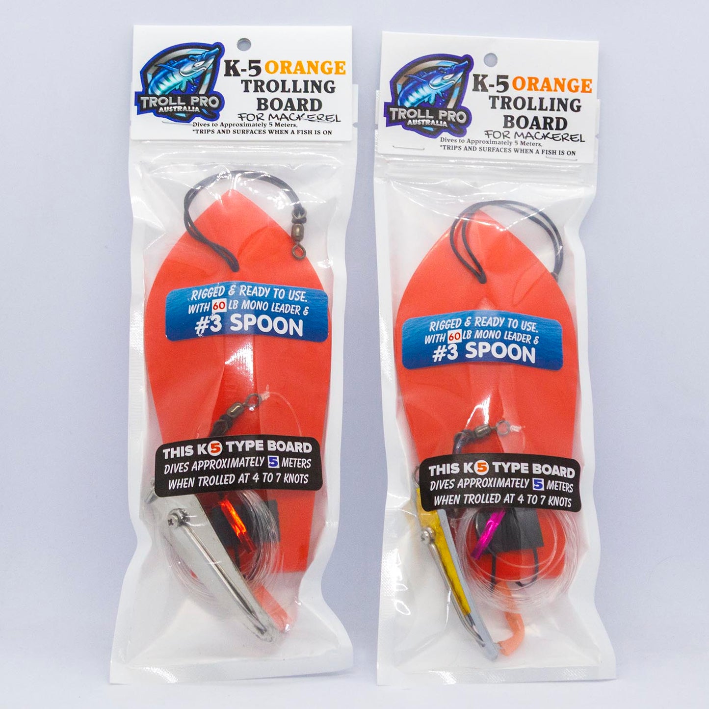 2 X K-5 TROLL PRO TROLLING BOARDS,RIGGED & READY TO USE FOR MACKEREL