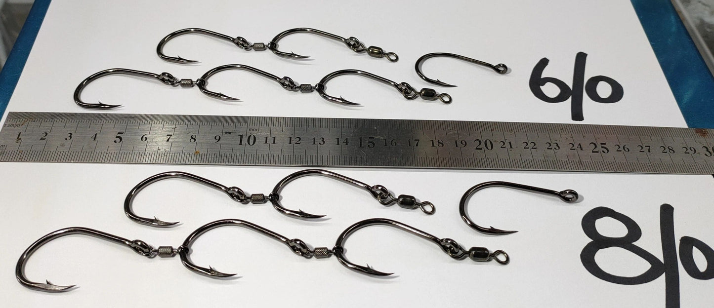 BLACK GANGED HOOKS 3 X 6/0 x 10 sets Jaw Breakers