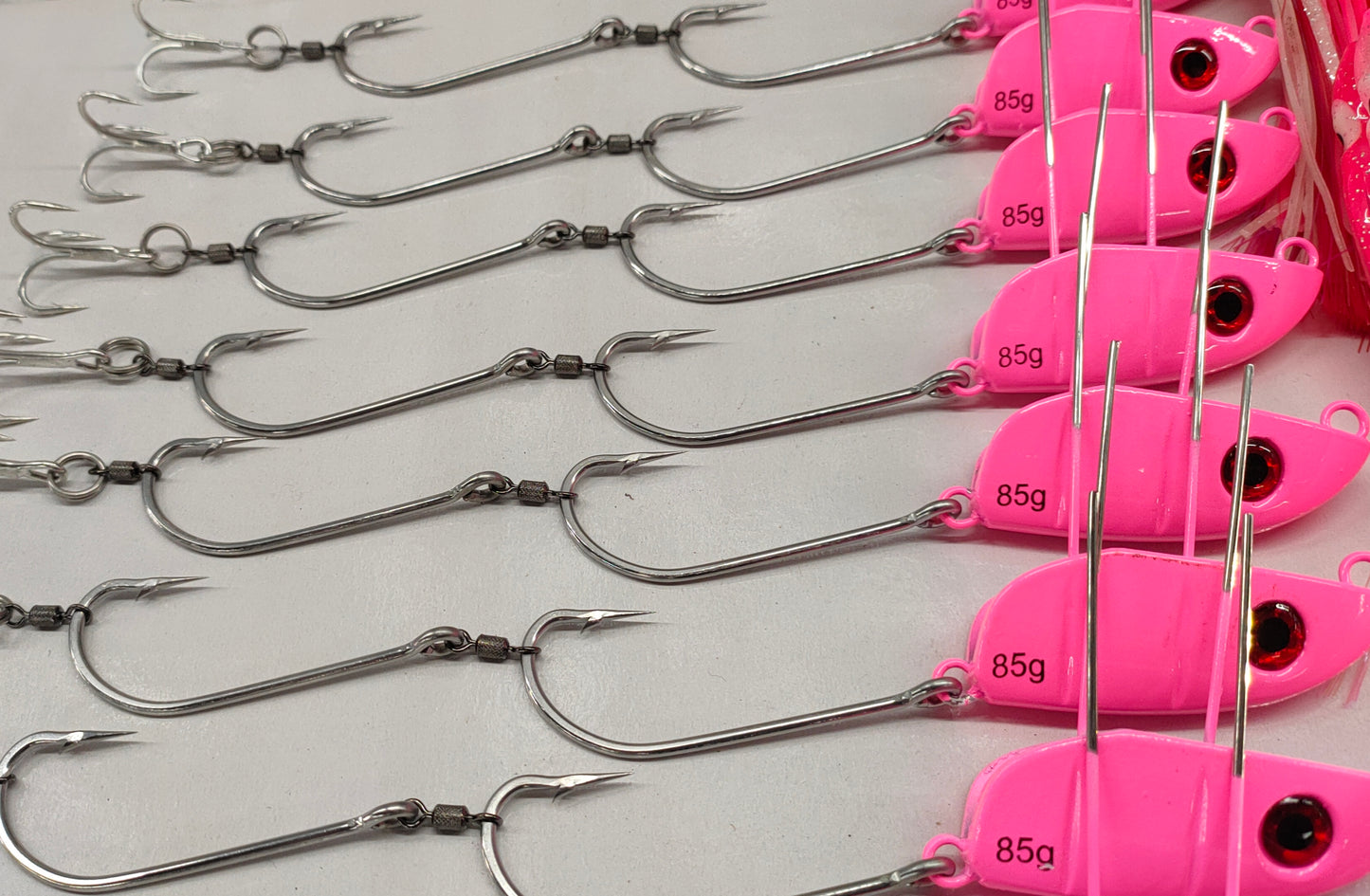 85g Chin Weight with 2 x 7/0 s/s hooks and treble stinger for catching Spanish Mackerel
