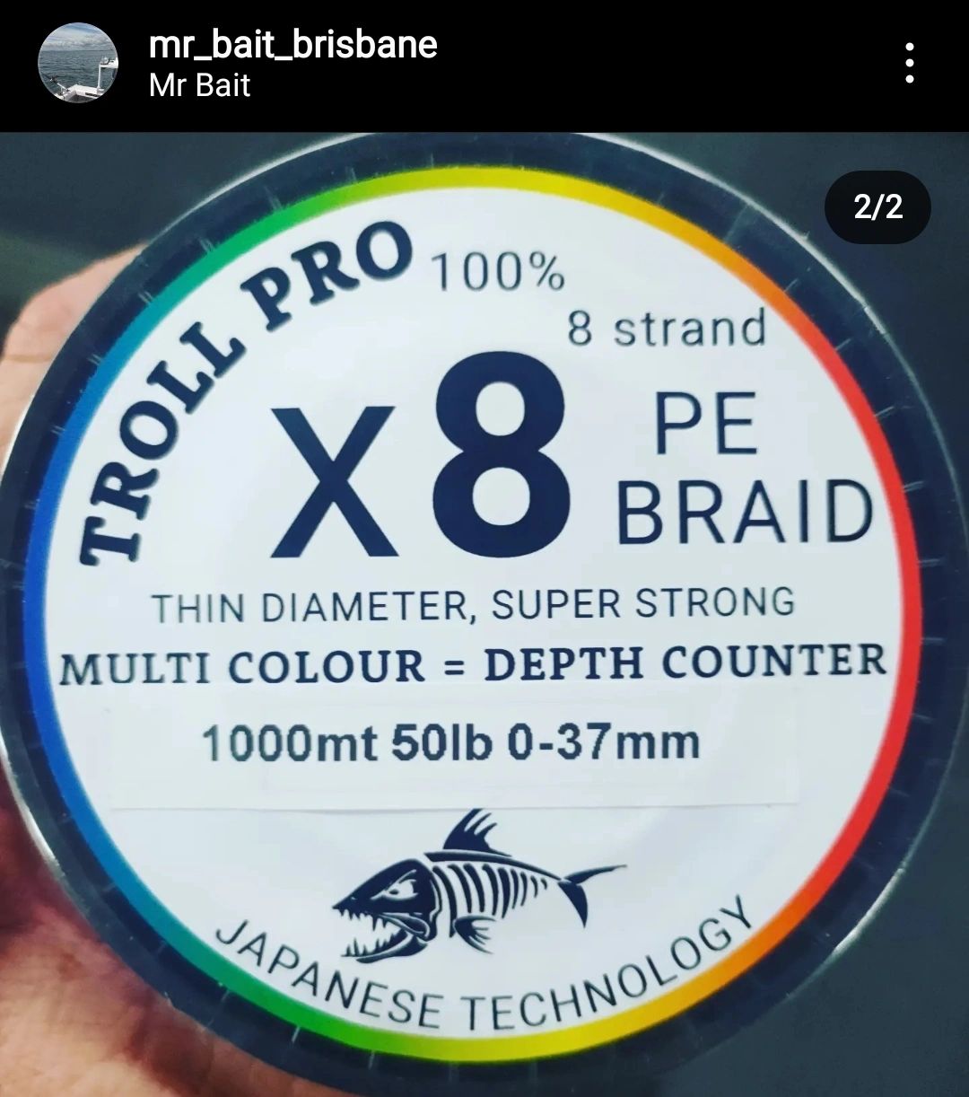 Troll Pro 40lb 8 strand Braided fishing line,1000mt spool multi colour