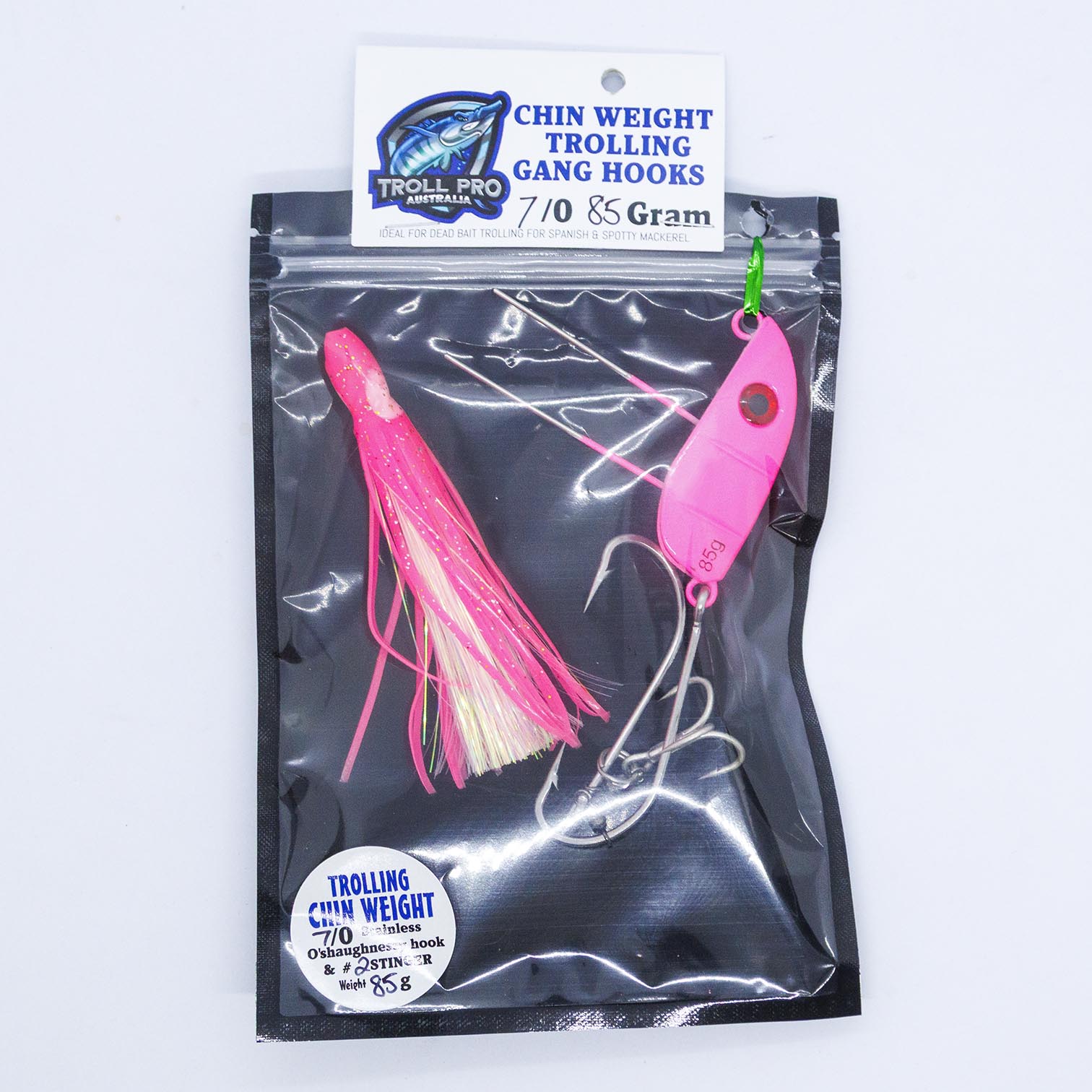 chin weight hooks 85g Chin Weight with 2 x 7/0 s/s hooks and treble stinger for catching – Mr Bait