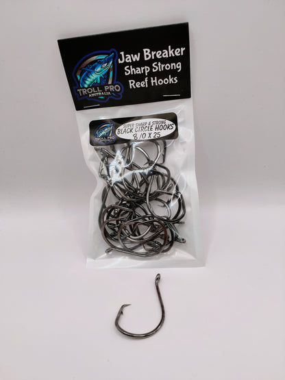 8/0 Black Circle Hooks value pack of 25 hooks