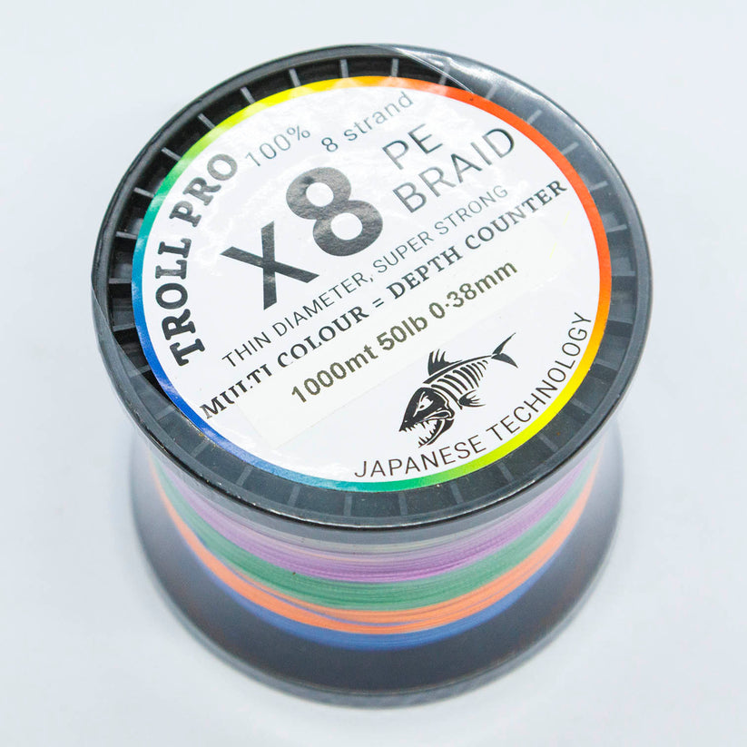 Troll Pro 50lb 1000meter 8 strand Braid multi colour depth counting ...