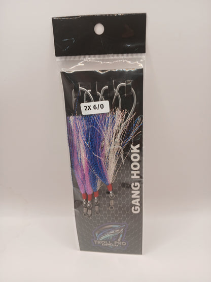 Gang Hooks 2 X 6/0 Blue/Lumo Flash