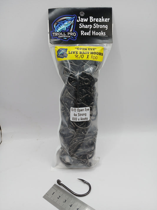 8/0 Open Eye Hooks x 100