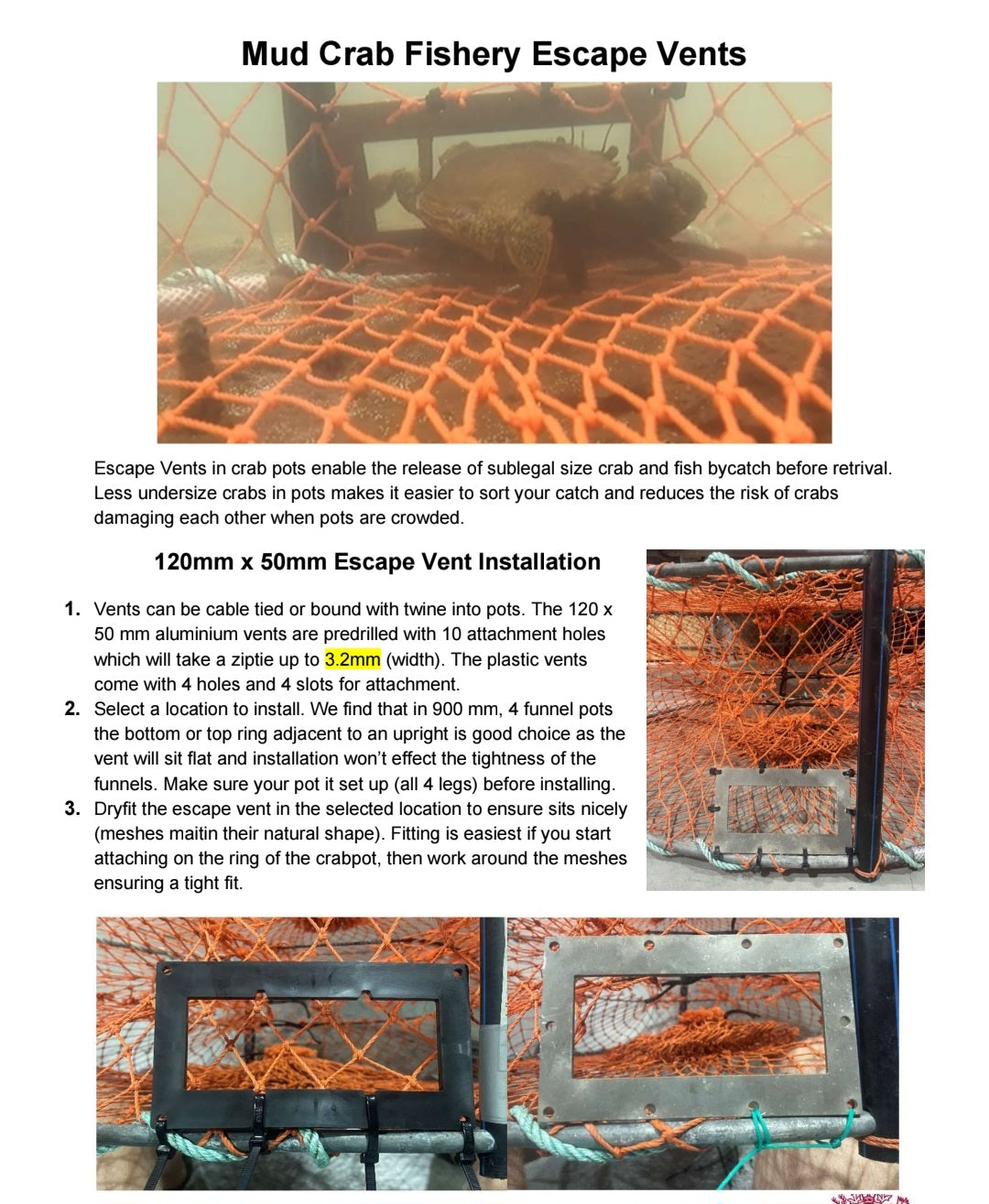 Mud Crab Fishery Escape Vents QLD x 50