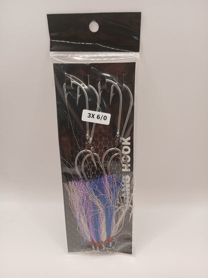 Gang Hooks 3x 6/0 With Blue/Lumo Flash