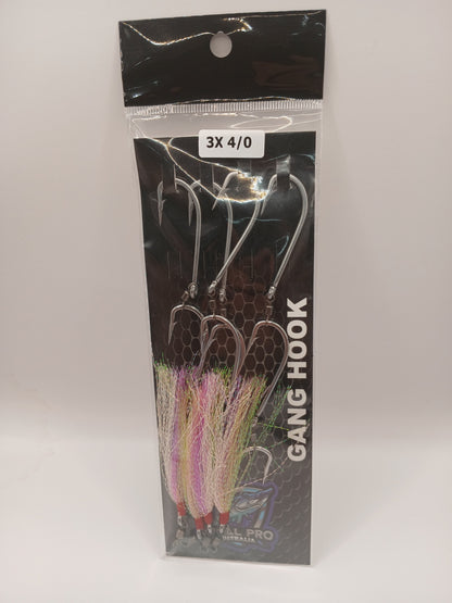 Gang Hooks 3x4/0 With Pink Hussar Flash