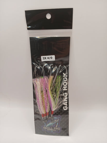 Gang Hooks 2 X 4/0 Pink Hussar Flash