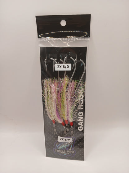 Gang Hooks 2 X 6/0 Pink Hussar Flash
