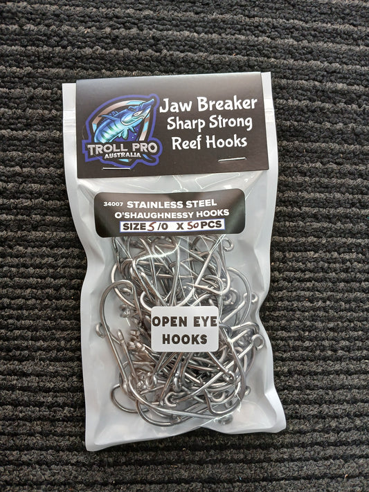 5/0 OPEN EYE Stainless Steel O'Shaughnessy hooks