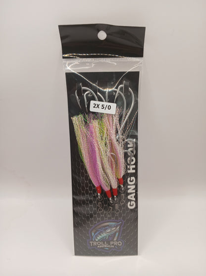 Gang Hooks 2 X 5/0 Pink Hussar Flash
